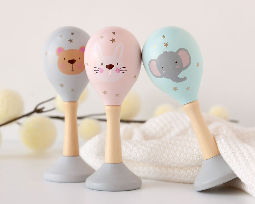 KIOKIDS VARIADOS BRINQUEDOS MARACAS DE ANIMAIS DE MADEIRA