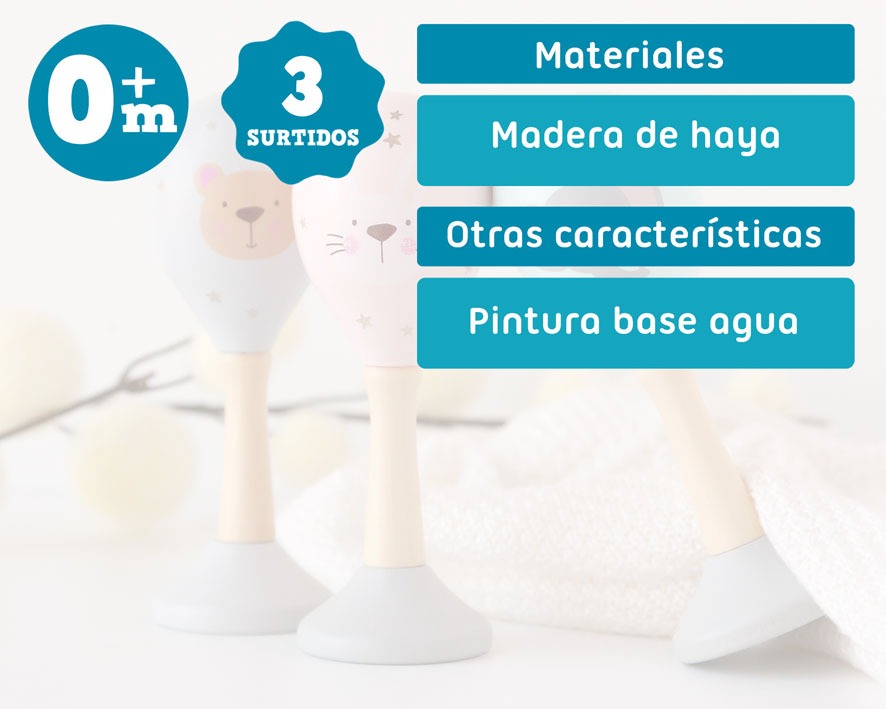 KIOKIDS VARIADOS BRINQUEDOS MARACAS DE ANIMAIS DE MADEIRA