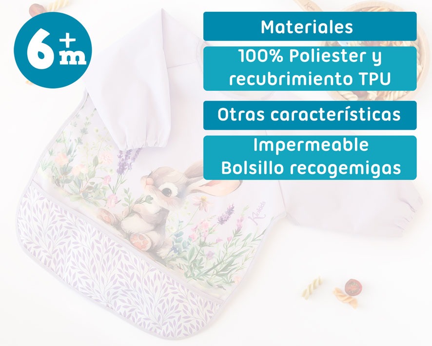 Babero Impermeable Lavanda Con Mangas de Kiokids