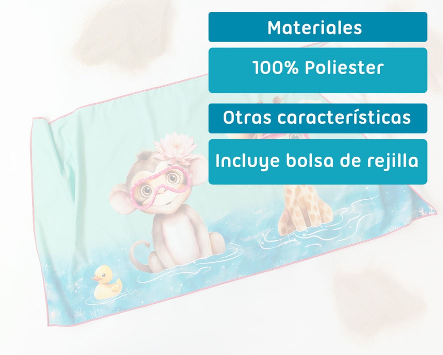Toalha de praia de microfibra Kiokids Animalitos