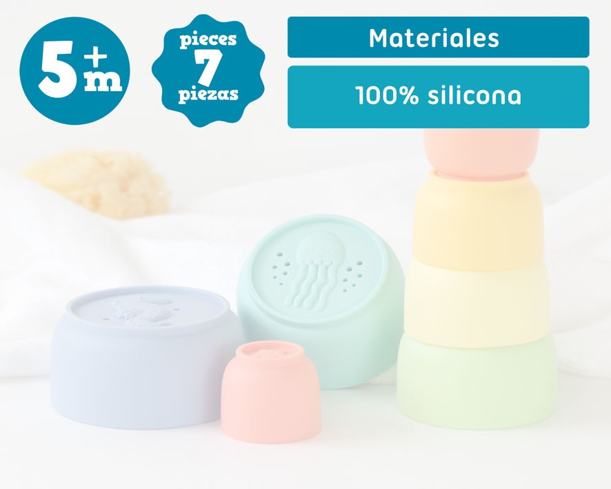 Juego de 7 cubos apilables de silicona Kiokids