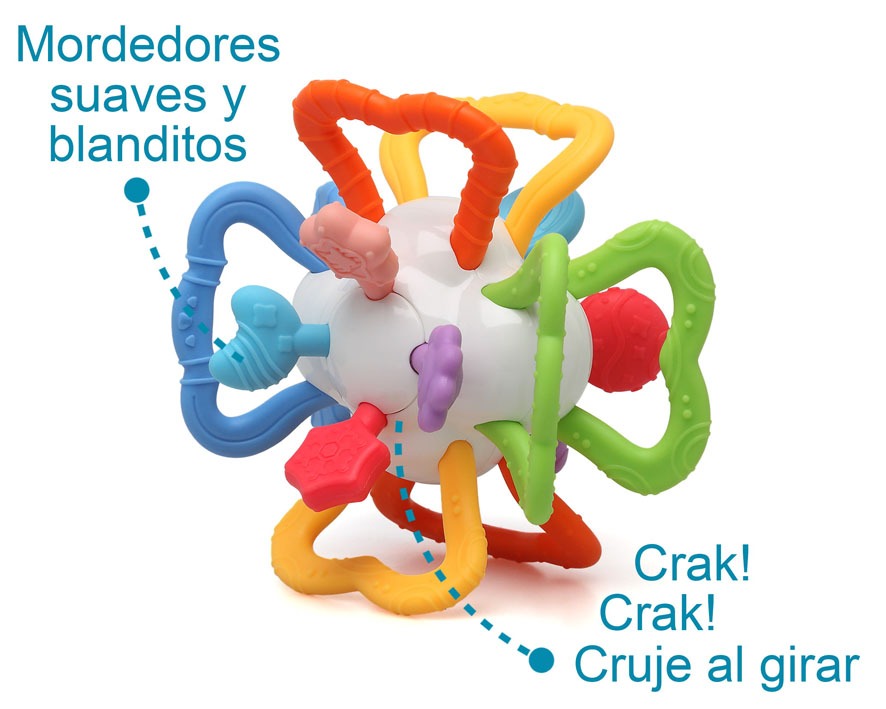 MORDEDOR SENSORIAL EN FORMA DE BOLA PARA BEBÉS KIOKIDS