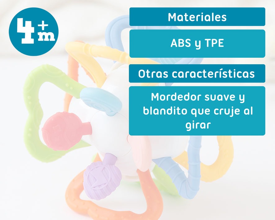 MORDEDOR SENSORIAL EN FORMA DE BOLA PARA BEBÉS KIOKIDS