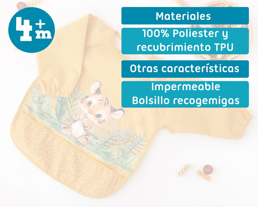 Babero Impermeable tigre Con Mangas de Kiokids