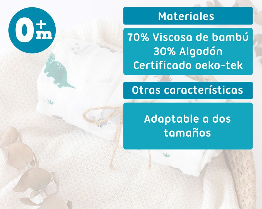 Muselina Bambú Dinosaurios 120x120 Kiokids