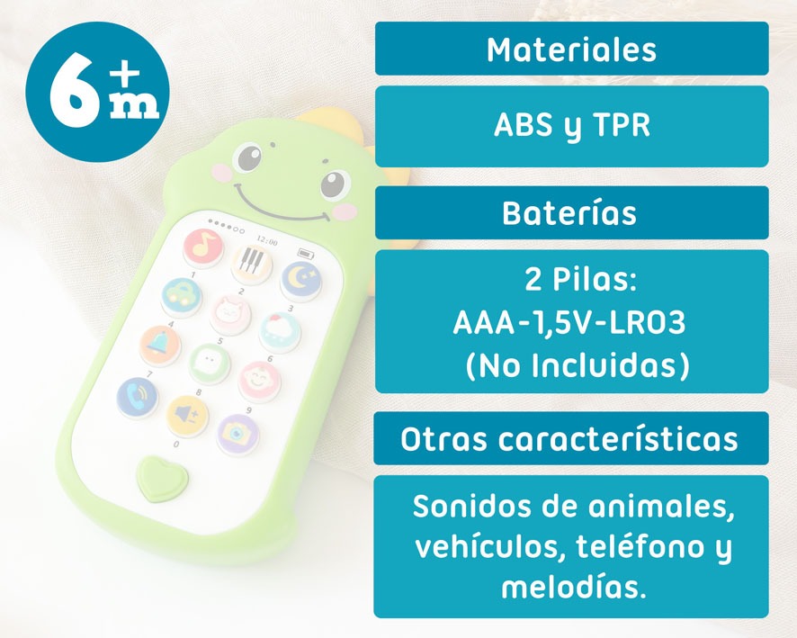 TELÉFONO MUSICAL DINOSAURIO PARA BEBÉS CON SONIDOS Y MELODÍAS