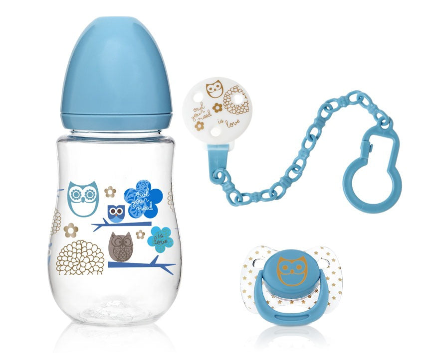 Conjunto de mamadeira + chupeta + prendedor de chupeta Kiokids
