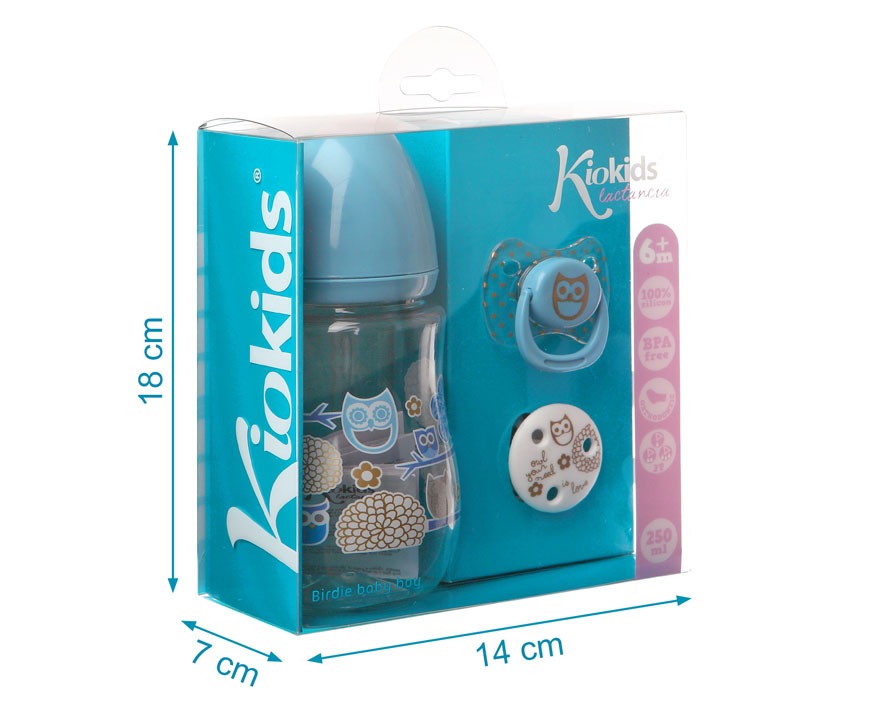 Conjunto de mamadeira + chupeta + prendedor de chupeta Kiokids