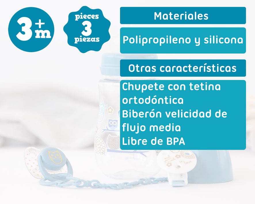 Conjunto de mamadeira + chupeta + prendedor de chupeta Kiokids
