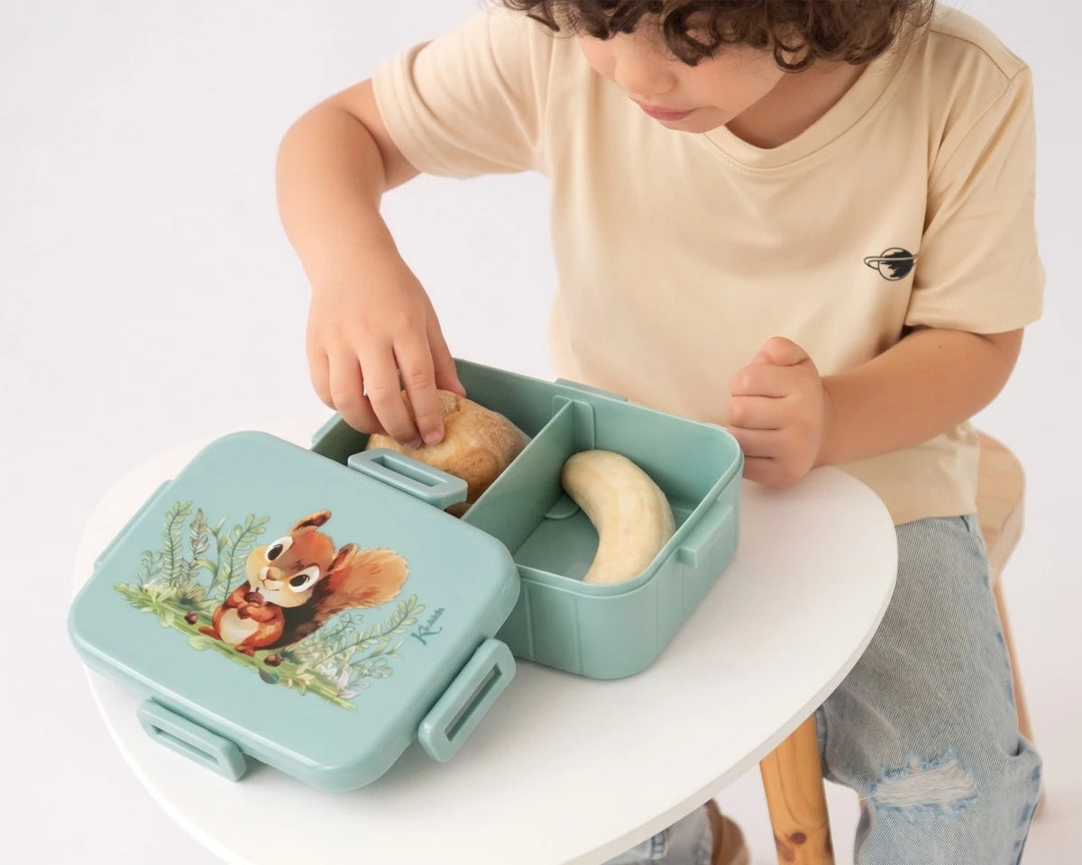 Caja de almuerzo infantil con compartimentos verde Kiokids