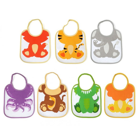 Conjunto de 7 babadores com animais da Kiokids