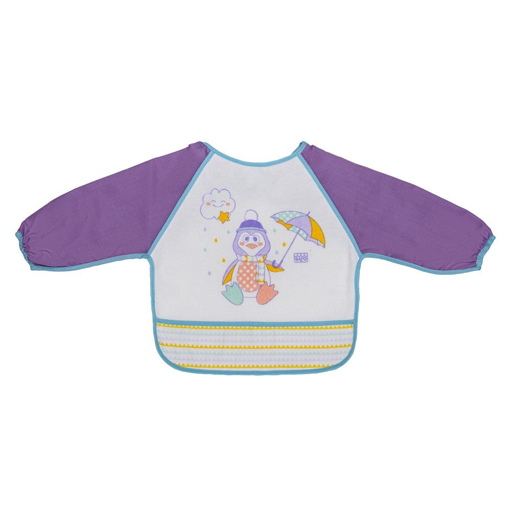 Babero manga larga Pinguino morado de Saro