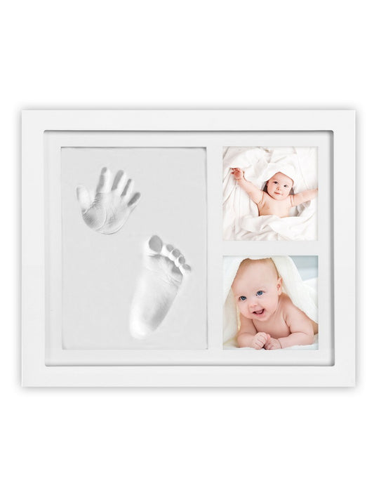 2 molduras para fotos com 2 pegadas entre bebês