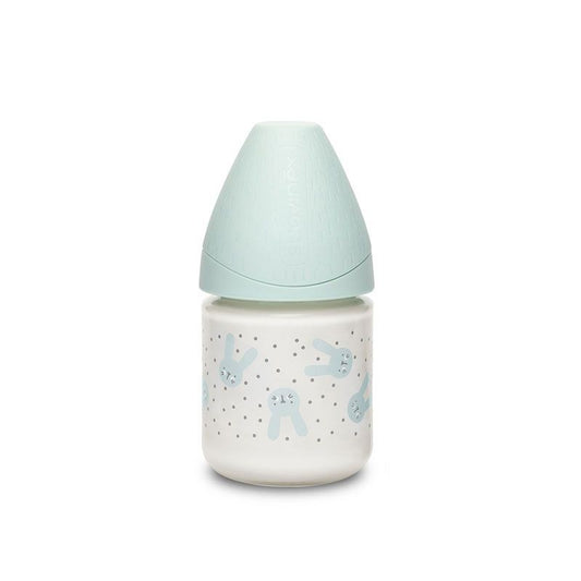 Biberón cristal tetina silicona 0M 120ml Conejo verde de Suavinex