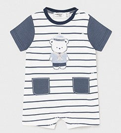 Macacão curto urso listrado azul da Mayoral