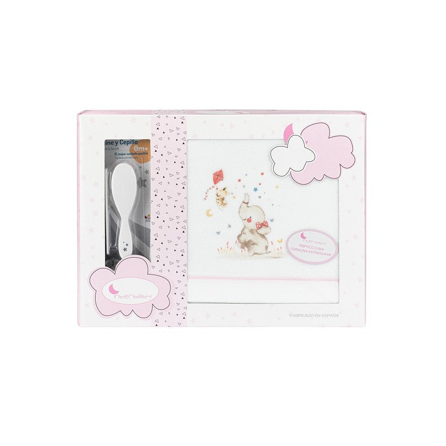 Triptico Cuna Coralina Elefantito+Set Peine/Cepillo de Interbaby