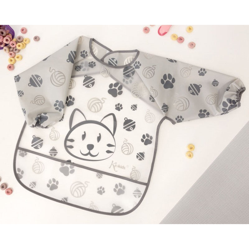 Babero Con Mangas Gatito Gris de Kiokids