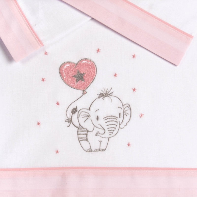 JUEGO SÁBANAS MINICUNA FRANELA ELEFANTINO ROSA 50X80 Pekebaby