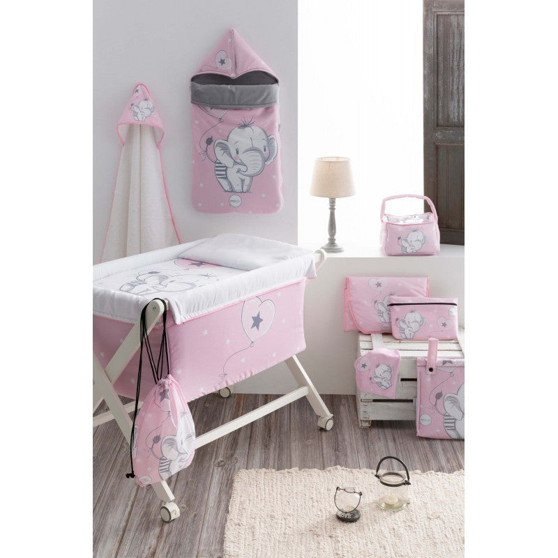 JUEGO SÁBANAS MINICUNA FRANELA ELEFANTINO ROSA 50X80 Pekebaby