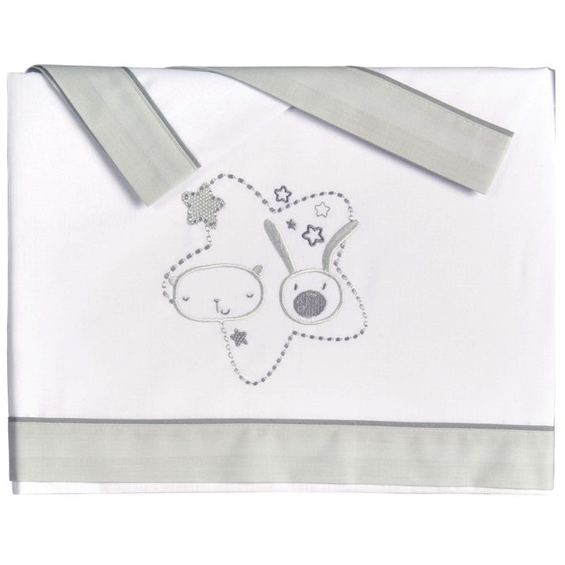 JUEGO SÁBANAS CAPAZO ALGODÓN COELLO GRIS Pekebaby