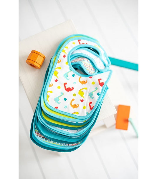 Conjunto de dez babadores de algodão macio com ajuste de velcro.