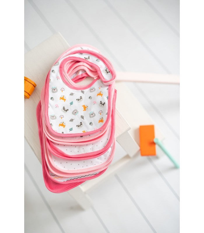 Conjunto de dez babadores de algodão macio com ajuste de velcro.