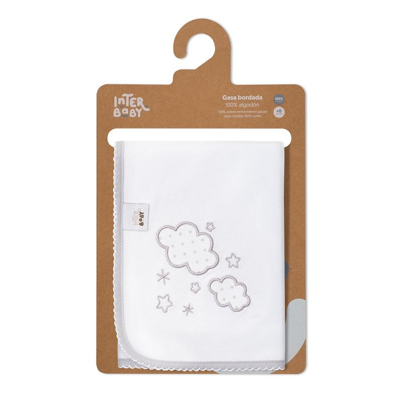 Gasa Bordada 100% algodón Nubes de Interbaby