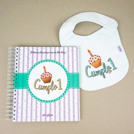 Diario Cumplo 1 año + Babero de Mi pipo
