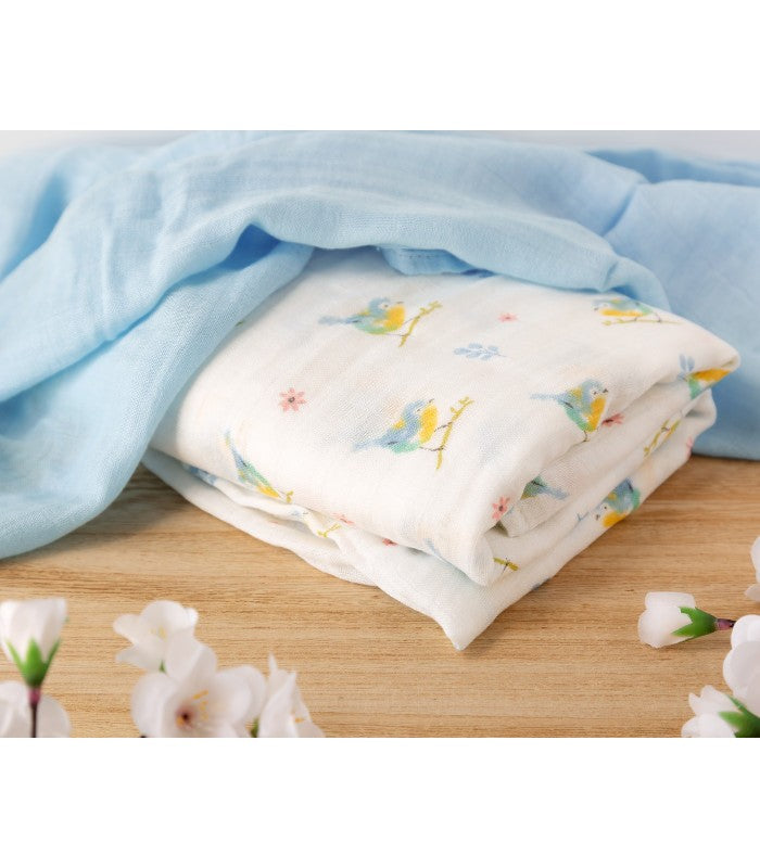Conjunto de 2 musselinas Blue Bamboo Birds da Kiokids