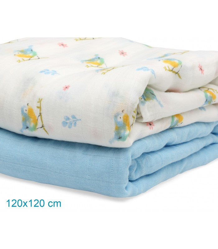 Conjunto de 2 musselinas Blue Bamboo Birds da Kiokids