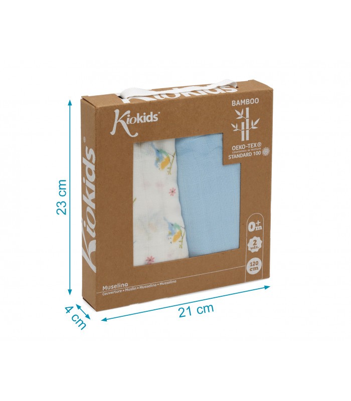 Conjunto de 2 musselinas Blue Bamboo Birds da Kiokids