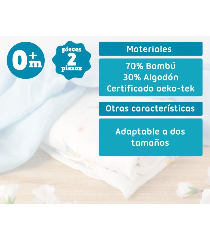 Conjunto de 2 musselinas Blue Bamboo Birds da Kiokids
