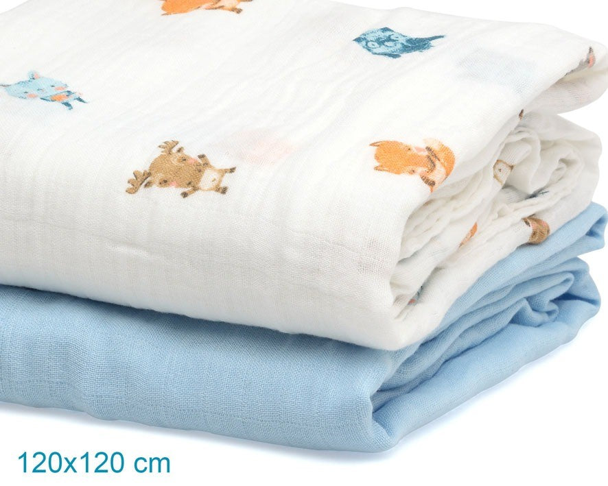 Conjunto de 2 musselinas de animais de bambu da kiokids