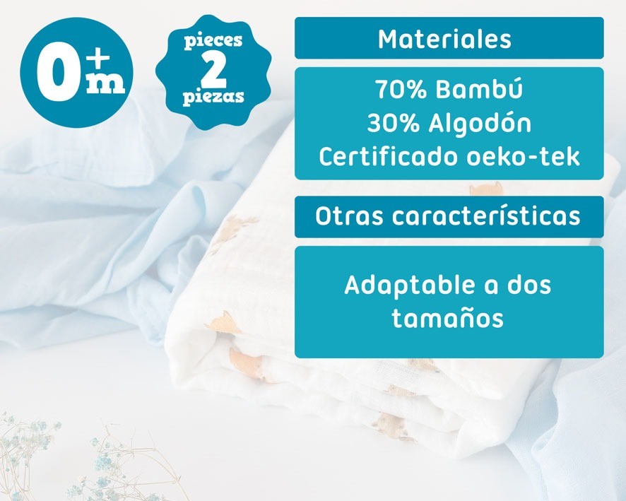 Conjunto de 2 musselinas de animais de bambu da kiokids