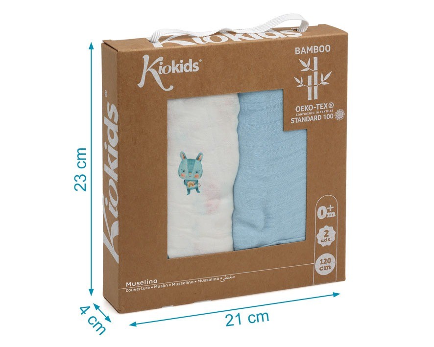 Conjunto de 2 musselinas de animais de bambu da kiokids