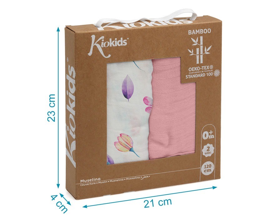 Conjunto de 2 musselinas de flores de bambu Kiokids