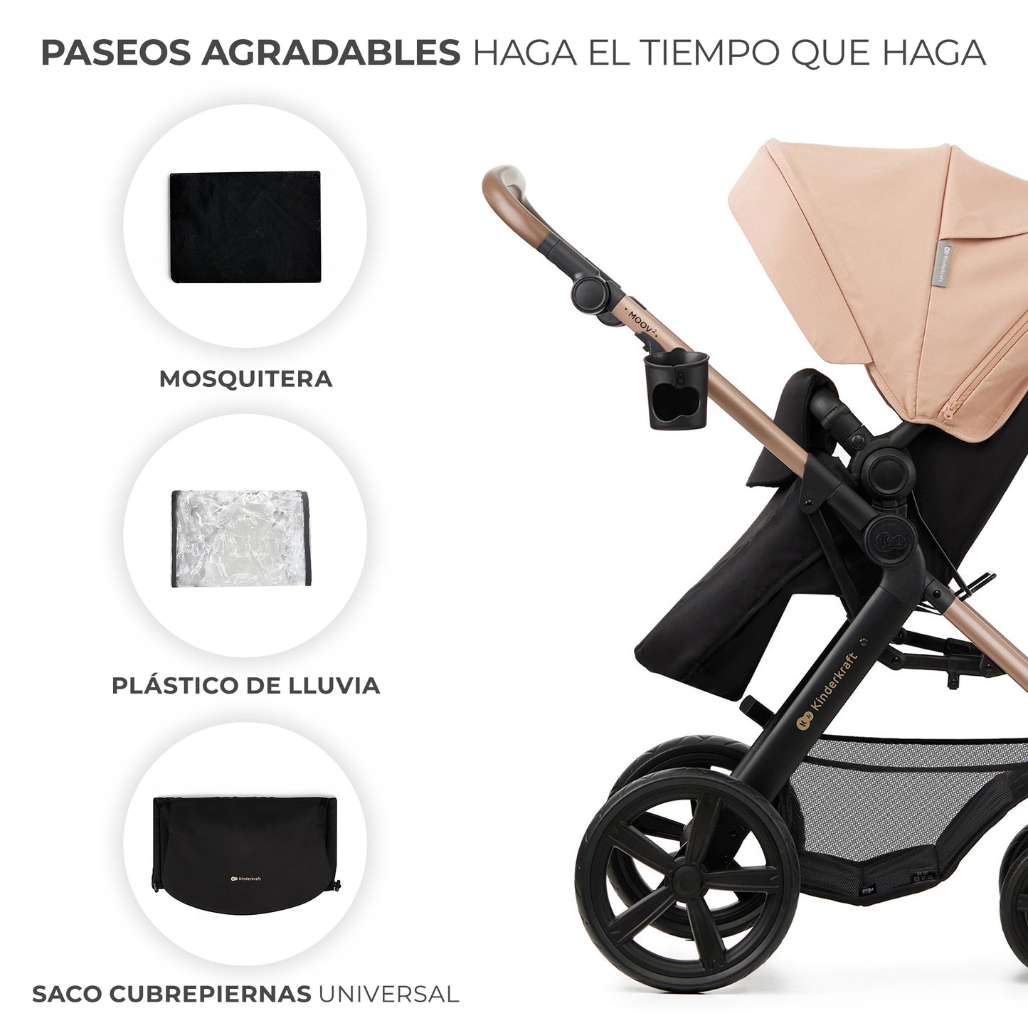 Cochecito Convertible 3 en 1 MOOV2 EVA Mink PRO I-Size de Kinderkraft