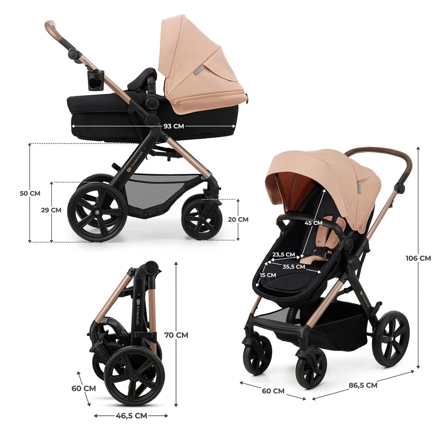 Cochecito Convertible 3 en 1 MOOV2 EVA Mink PRO I-Size de Kinderkraft
