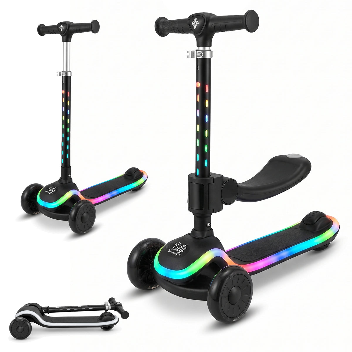Patinete Infantil 2 en 1, con Asiento Abatible, Luces, Lily de Twinly