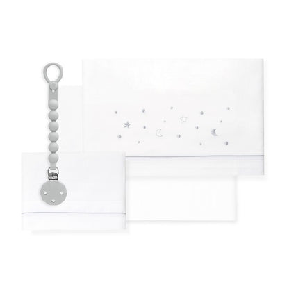 Tríptico Cuna 100% Algodón Estrellas Luna + Chupetero de Interbaby