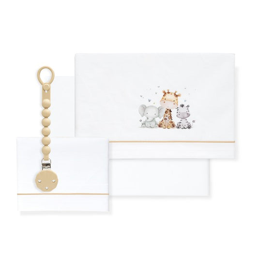 Tríptico Cuna 100% Algodón Jirafa Elefante + Chupetero de Interbaby