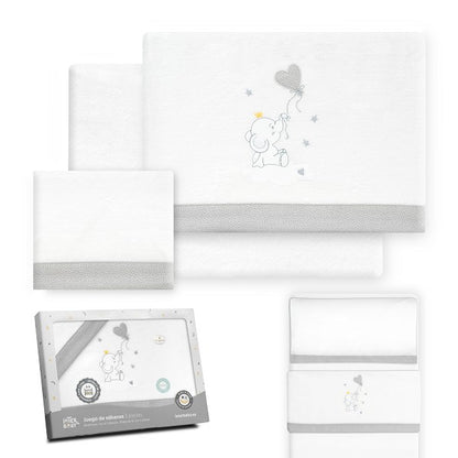Tríptico Minicuna Franela Elefante Globo Corazon de Interbaby