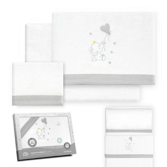 Tríptico Minicuna Franela Elefante Globo Corazon de Interbaby