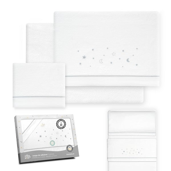 Sábanas Minicuna Franela Estrellas Luna de Interbaby