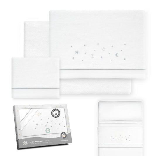 Sábanas Minicuna Franela Estrellas Luna de Interbaby