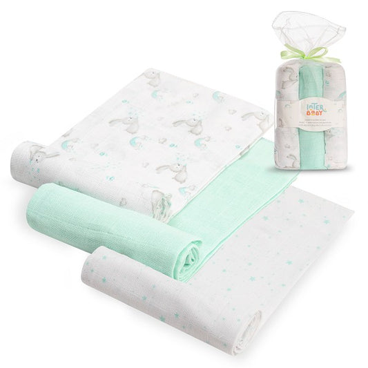 Pack 3 und Gasas Algodón Conejitos Estrellas de Interbaby