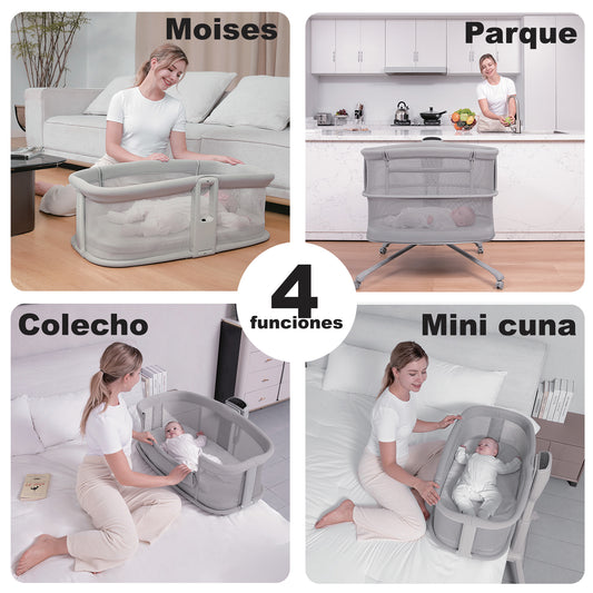 Olmitos Mini Cuna Multifuncional para Bebé 4 en 1: Moisés, Minicuna Colecho, Parque de Juegos