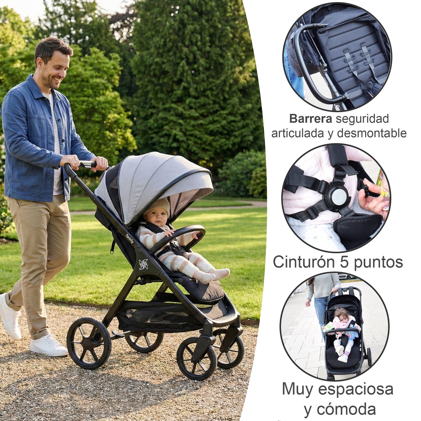 Silla de paseo Bebé Capota XXL Plegable 22Kg Spacely de Twinly