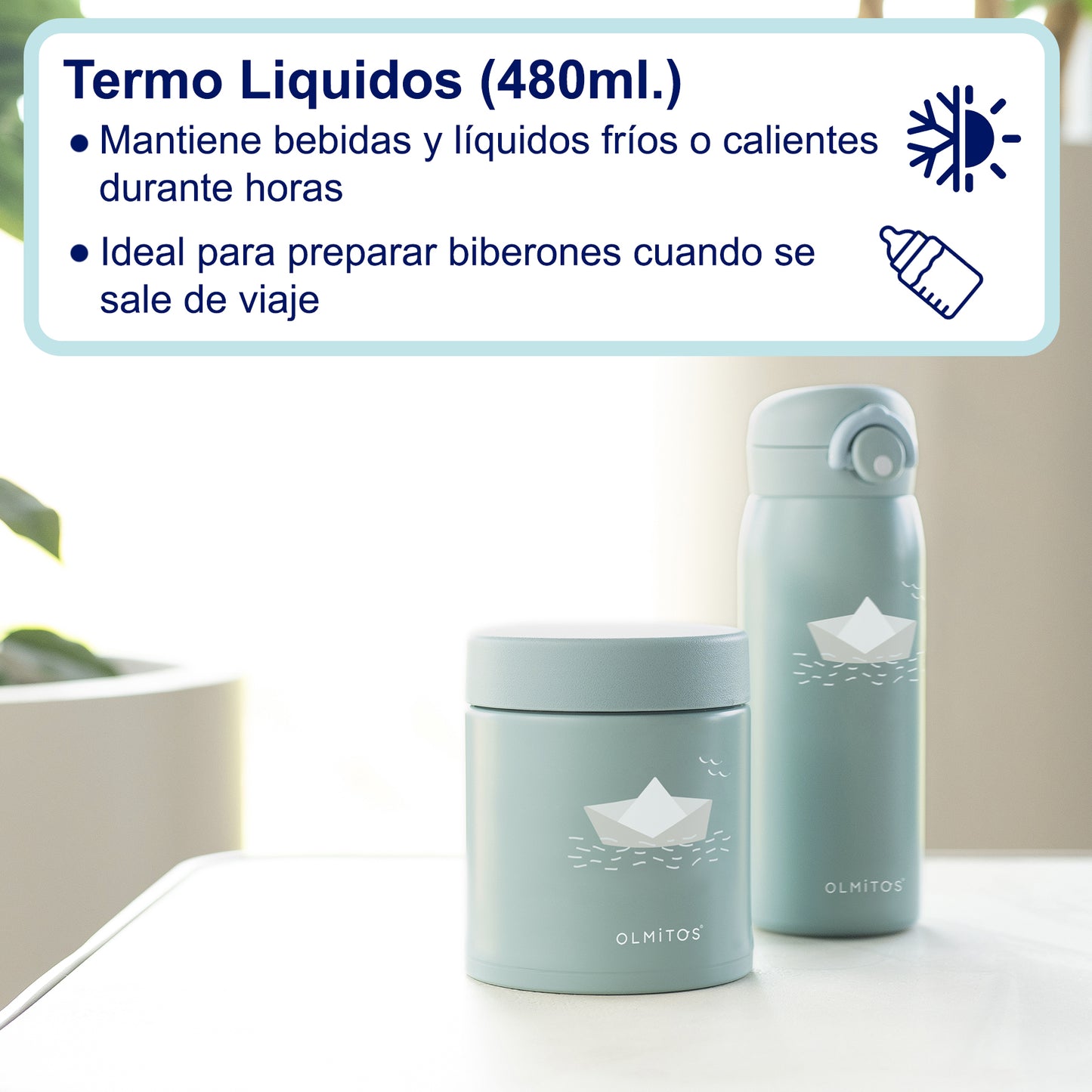 Olmitos - Termo Bebé Set con Termo Papillero 550ml y Termo para Líquidos 480ml