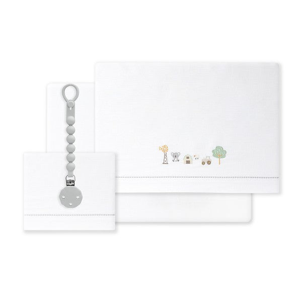 Sábanas Cuna 100% Algodón Granja Koala + Chupetero de Interbaby